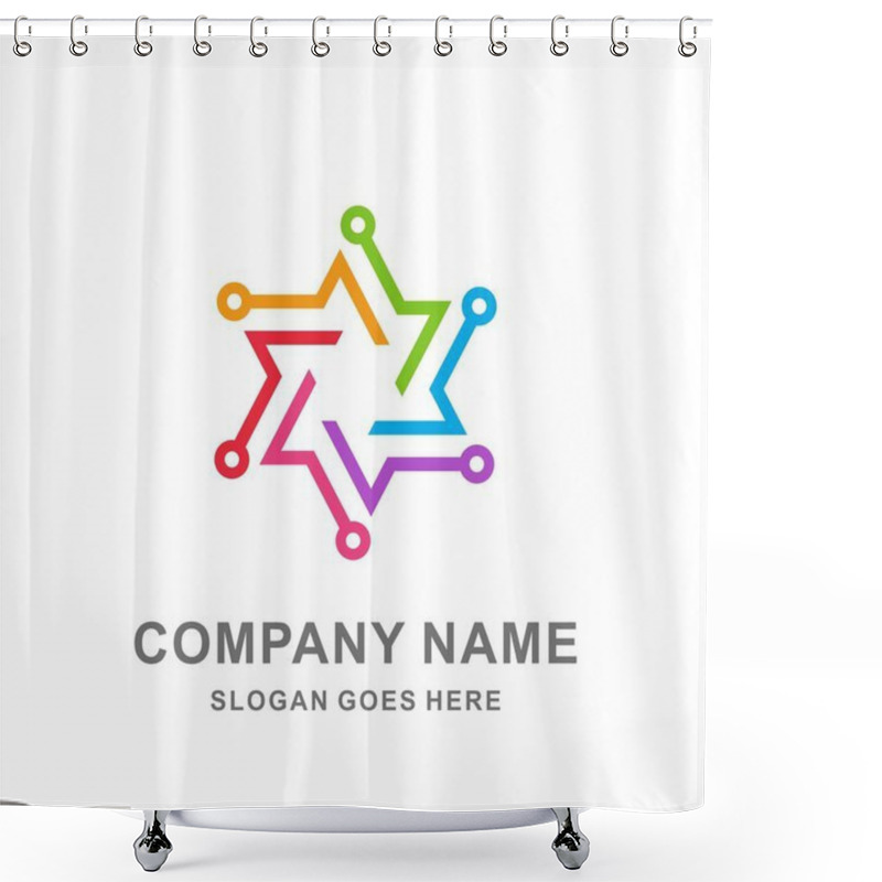 Personality  Circle Dots Digital Link Connection Business Company Vector Logo Design Shower Curtains