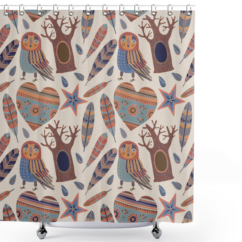 Personality  Owl With Decorative Elements Shower Curtains