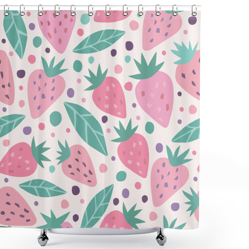 Personality  Hand Drawn Strawberry With Leaves And Dot Seamless Pattern Shower Curtains