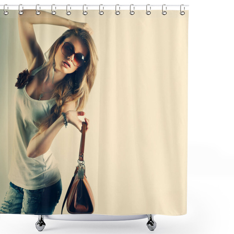 Personality  A Photo Of Beautiful Girl Is In Fashion Style Shower Curtains