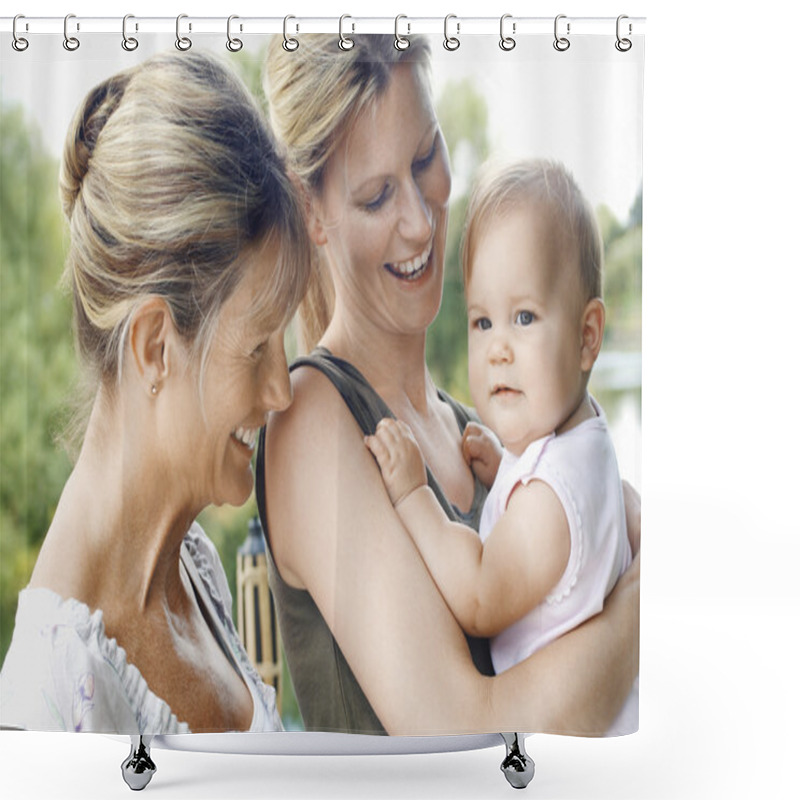 Personality  Grandmother Mother And Daughter By Lake Shower Curtains