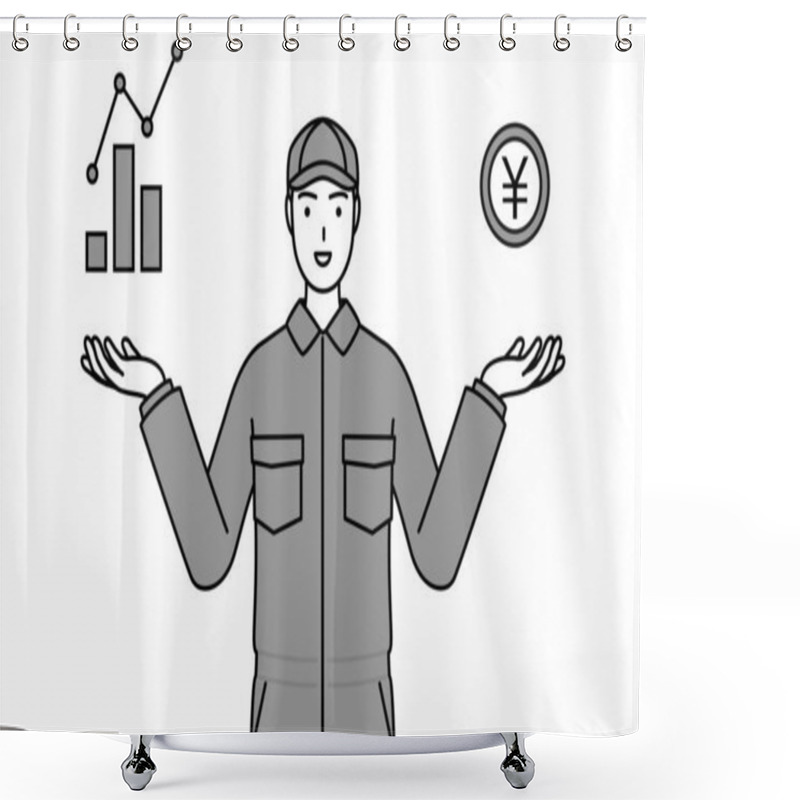 Personality  A Mechanic In Coveralls Guiding An Image Of DX, Performance And Sales Improvement, Vector Illustration Shower Curtains