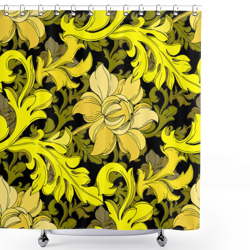 Personality  Vector Golden Monogram Floral Ornament. Black And White Engraved Ink Art. Seamless Background Pattern. Shower Curtains