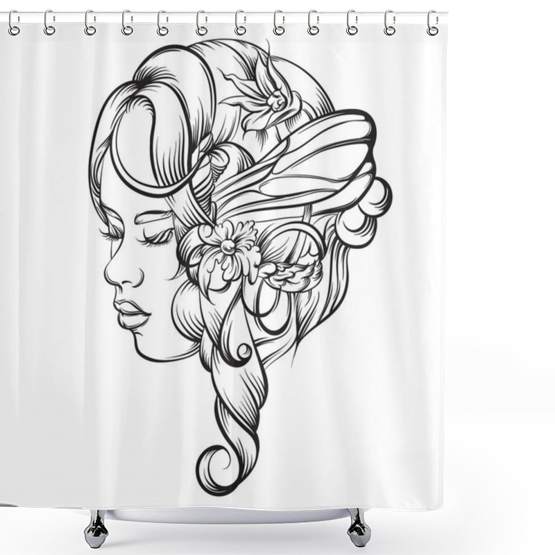 Personality  Portrait Of Younf And Beautiful Elf With Unusual Hairstyle. Shower Curtains