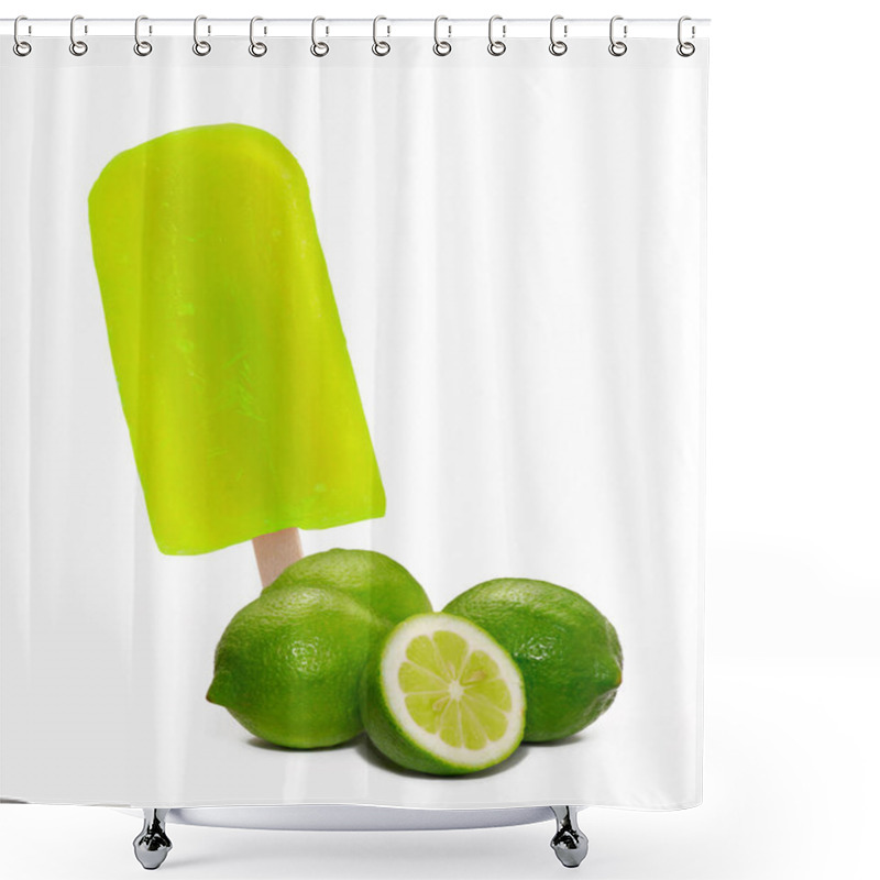 Personality  Lemon Popsicle Stick Ice Cream And Lemon Fruits On White Background. Shower Curtains