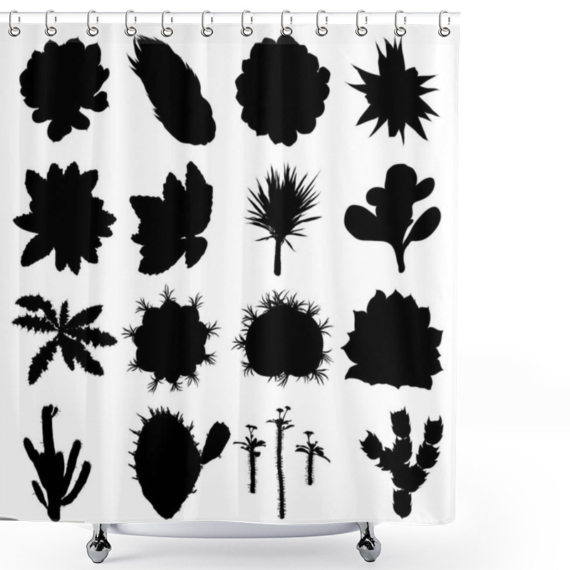 Personality  Black Silhouettes Of Cactus, Agave, Aloe, And Prickly Pear. Cact Shower Curtains