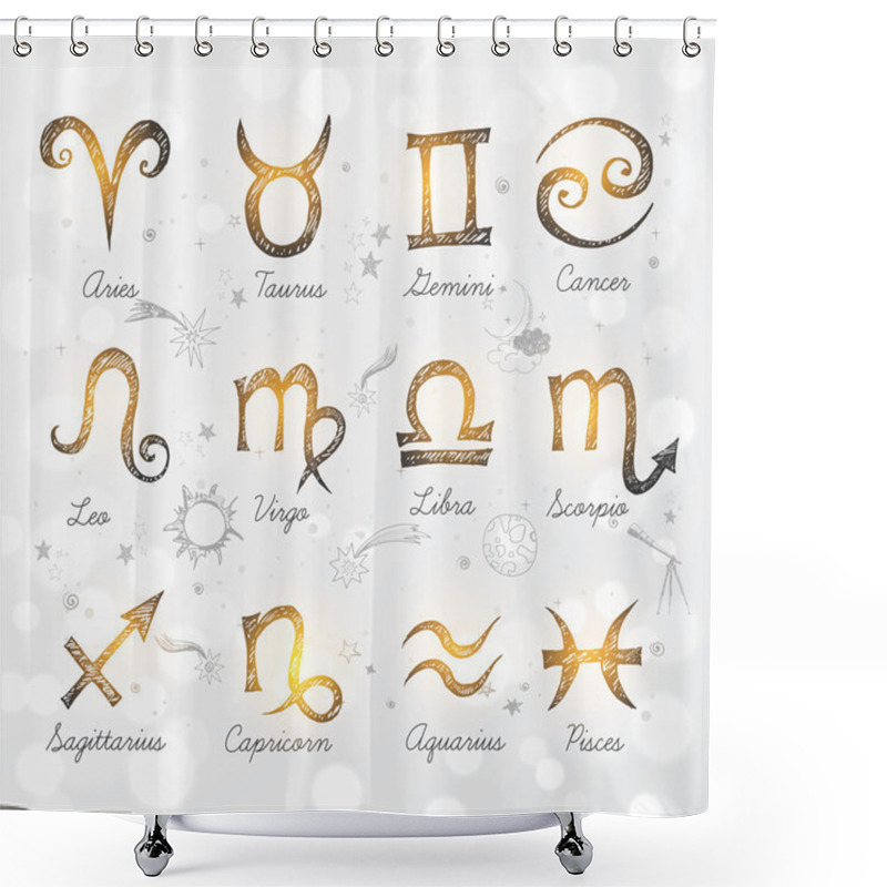 Personality  Sketchy Glowing Zodiac Symbols Shower Curtains