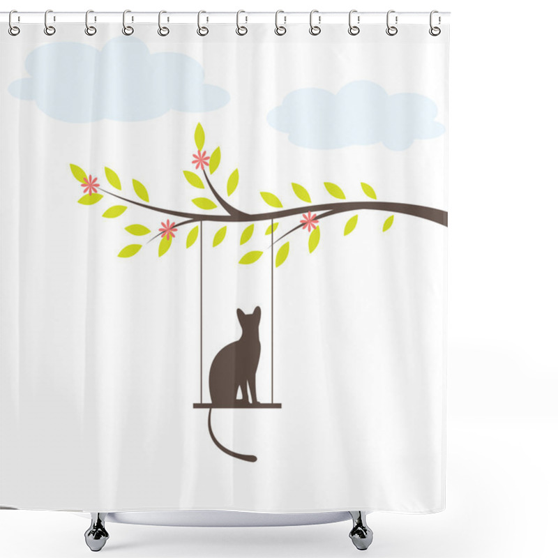 Personality  Black Cat On Swing. Vector Illuatration Shower Curtains