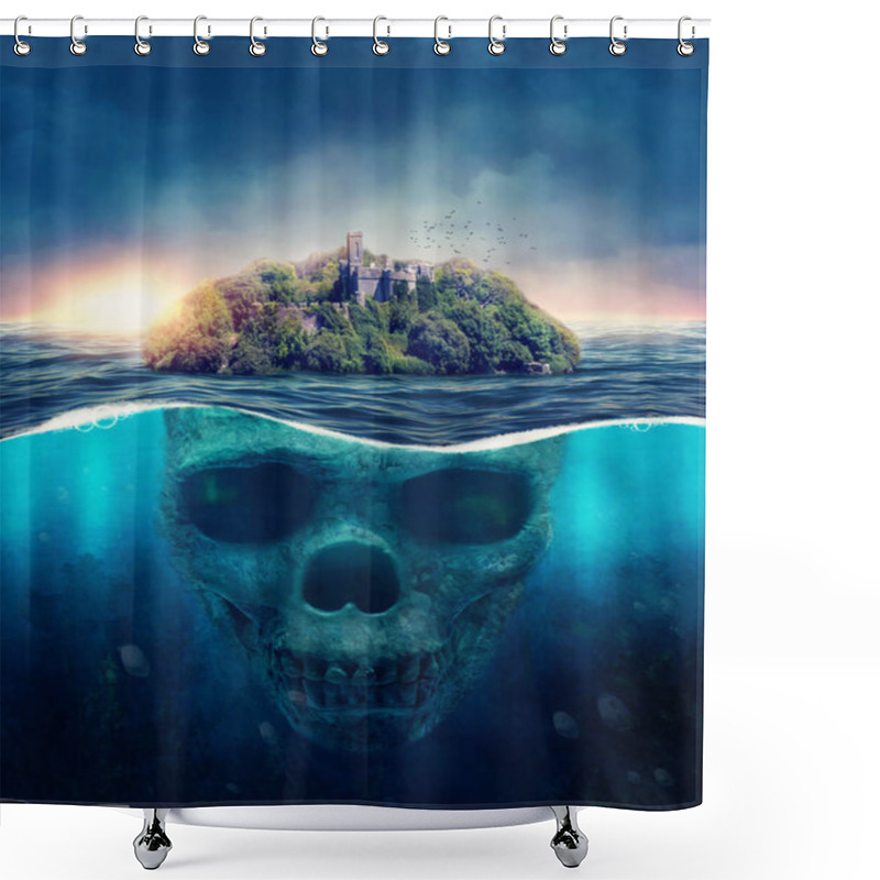 Personality  Fantasy Spooky Island.  Underwater Scull Shower Curtains