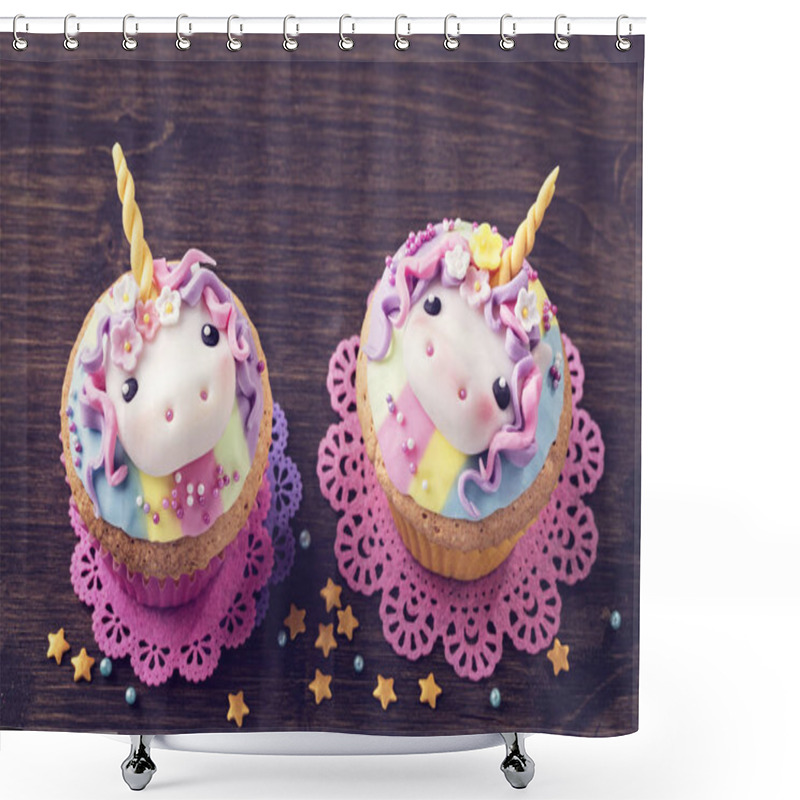 Personality  Unicorn Cupcake For Party Shower Curtains