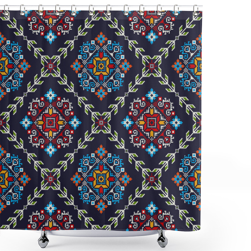 Personality  Romanian Vector Pattern Inspired From Traditional Embroidery Shower Curtains