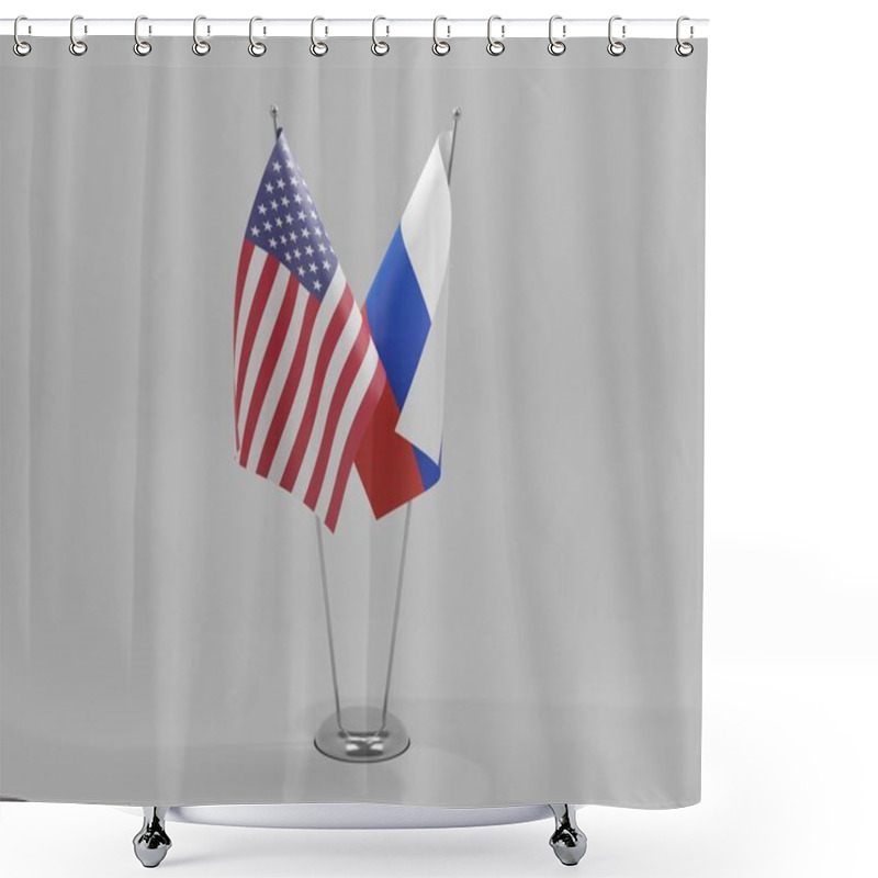 Personality  Russia - United States Of America Cooperation Flags, White Background - 3D Render Shower Curtains