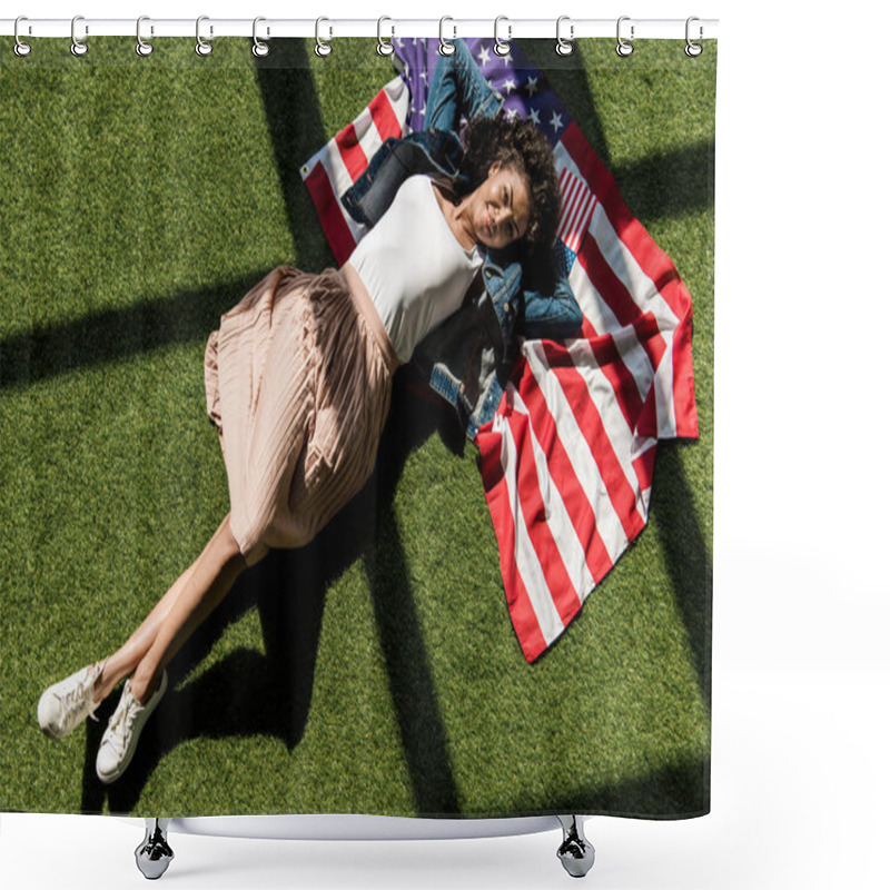 Personality  Woman Resting On Grass  Shower Curtains