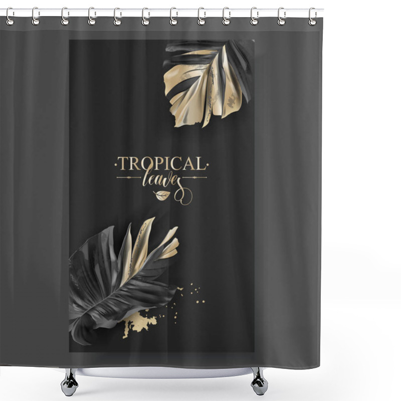 Personality  Tropic Banana Leaf Black And Gold Banners Shower Curtains