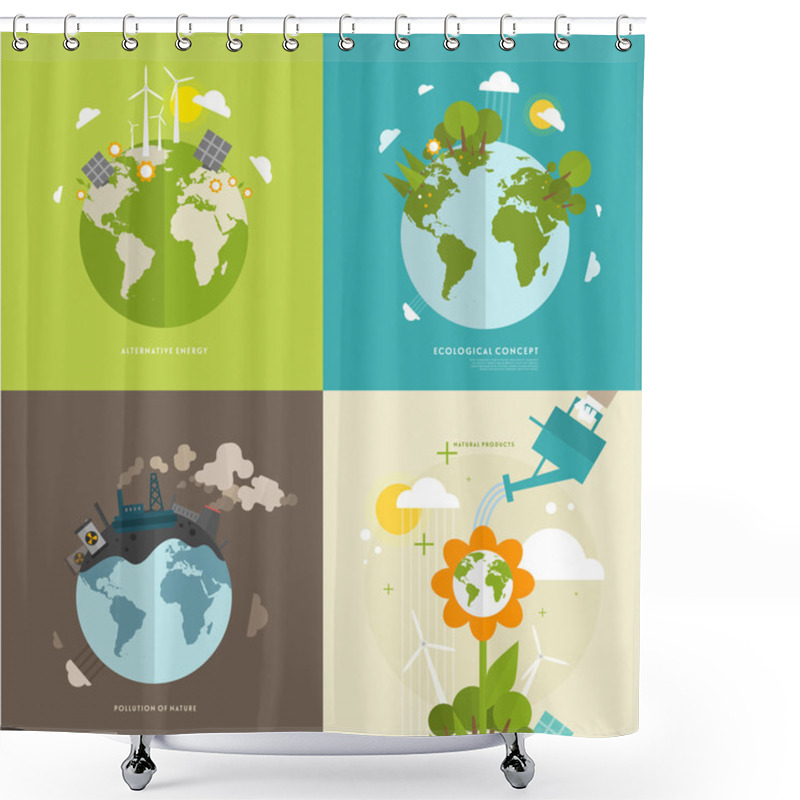 Personality  Ecology Concept Icons Set Shower Curtains