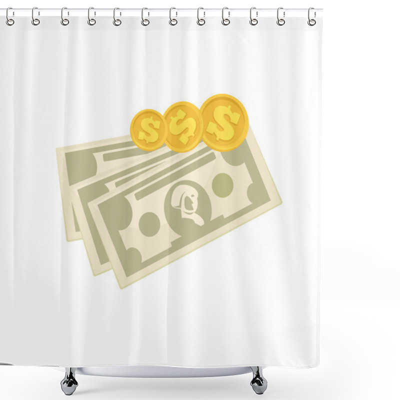 Personality  Set Of Cash Paper Money And Coins. Shower Curtains