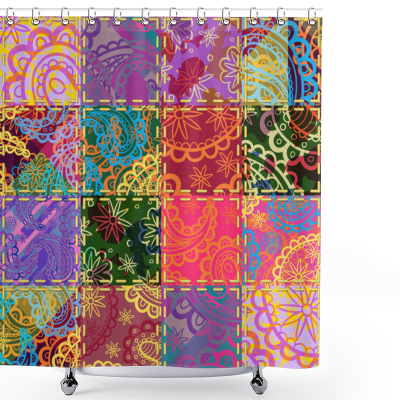 Personality  Infinite Ornament From Pieces Of Patchwork Style.  Shower Curtains