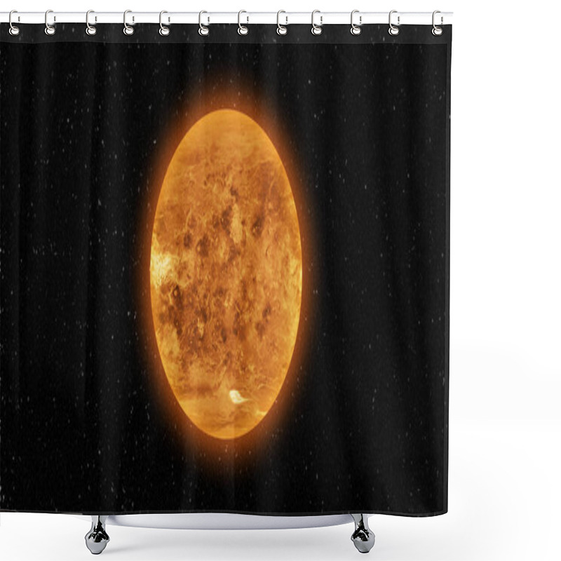 Personality  Venus Surface. Venus In 360-degree Rotation. Realistic 3D Render Of Venus And Stars.    Shower Curtains