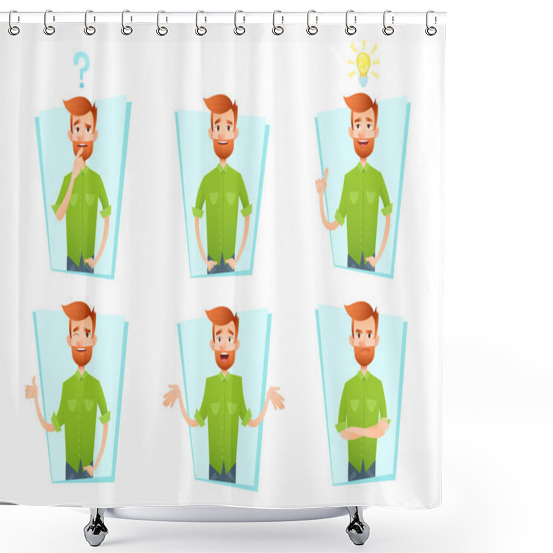 Personality  Male Hipster Characters Set With Facial Emotions Shower Curtains