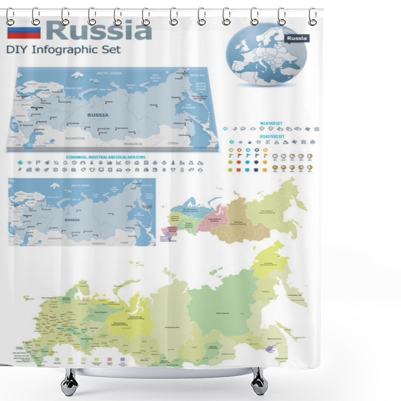 Personality  Russia Maps With Markers Shower Curtains