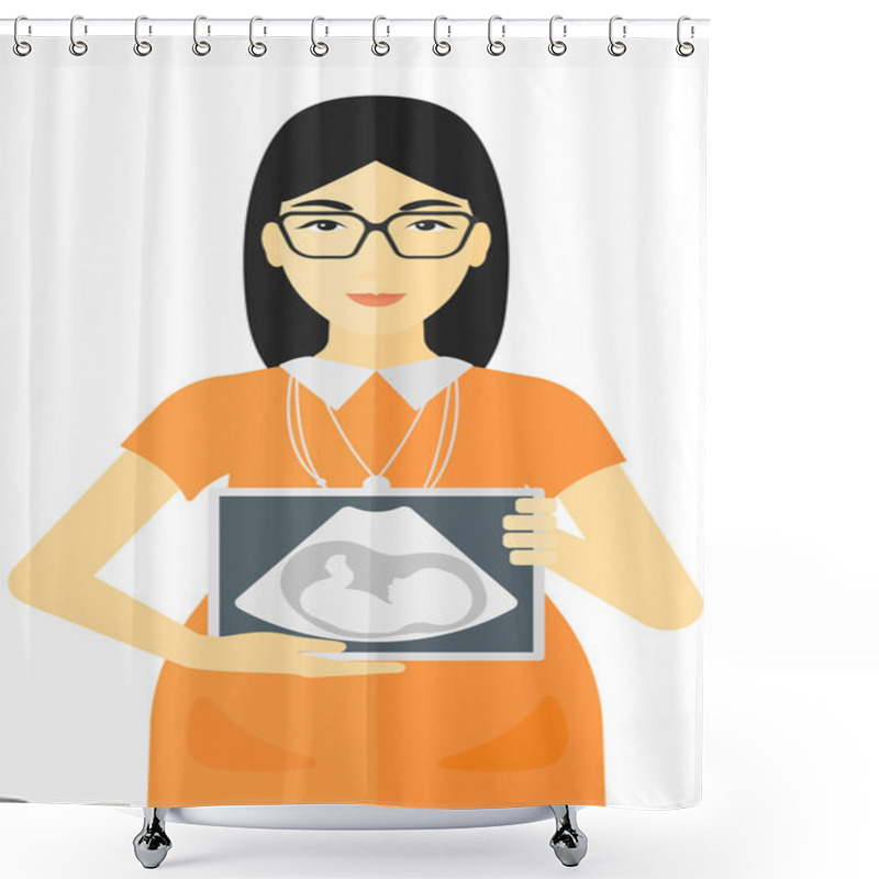 Personality  Pregnant Woman With Ultrasound Image. Shower Curtains