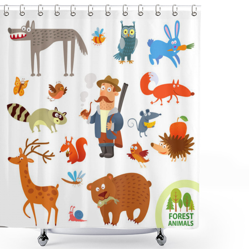 Personality  Set Funny Forest Little Animals. Cartoon Character Shower Curtains