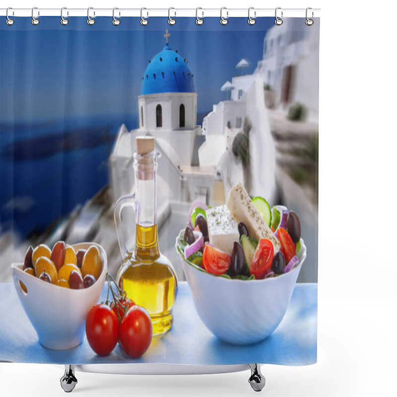 Personality  Greek Salad In Santorini Island In Greece Shower Curtains