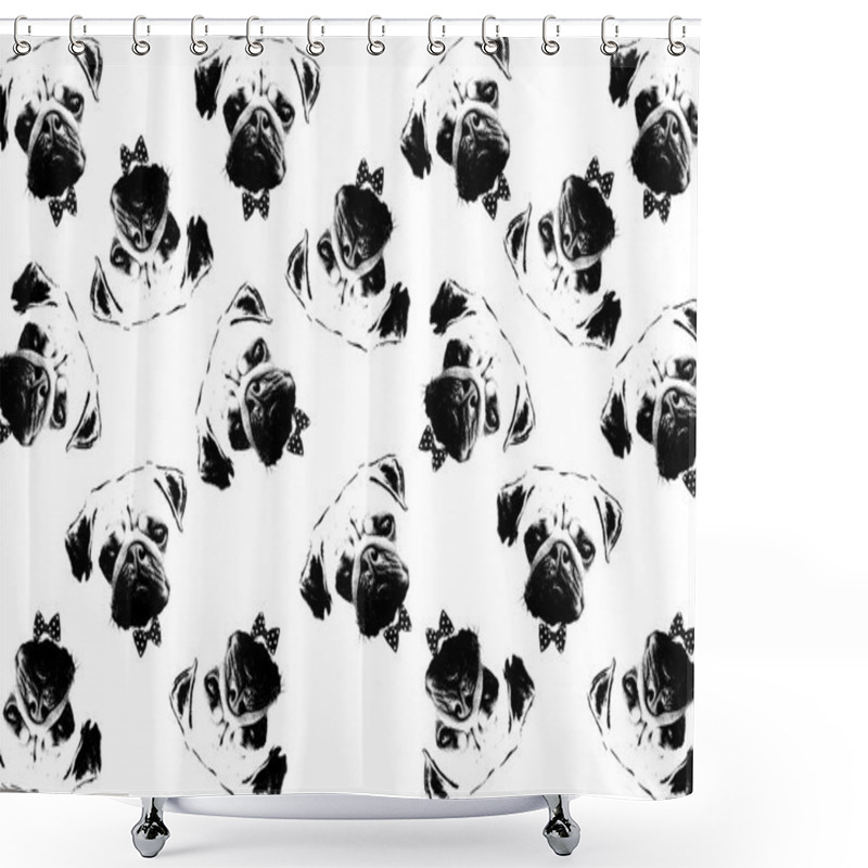 Personality  Black And White Graphic Style Pug Dogs Background Shower Curtains