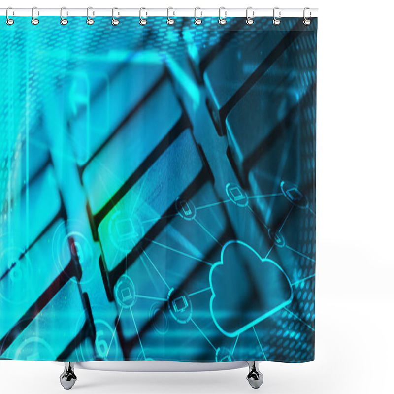 Personality  Keyboard With Glowing Cloud Technology Icons Shower Curtains