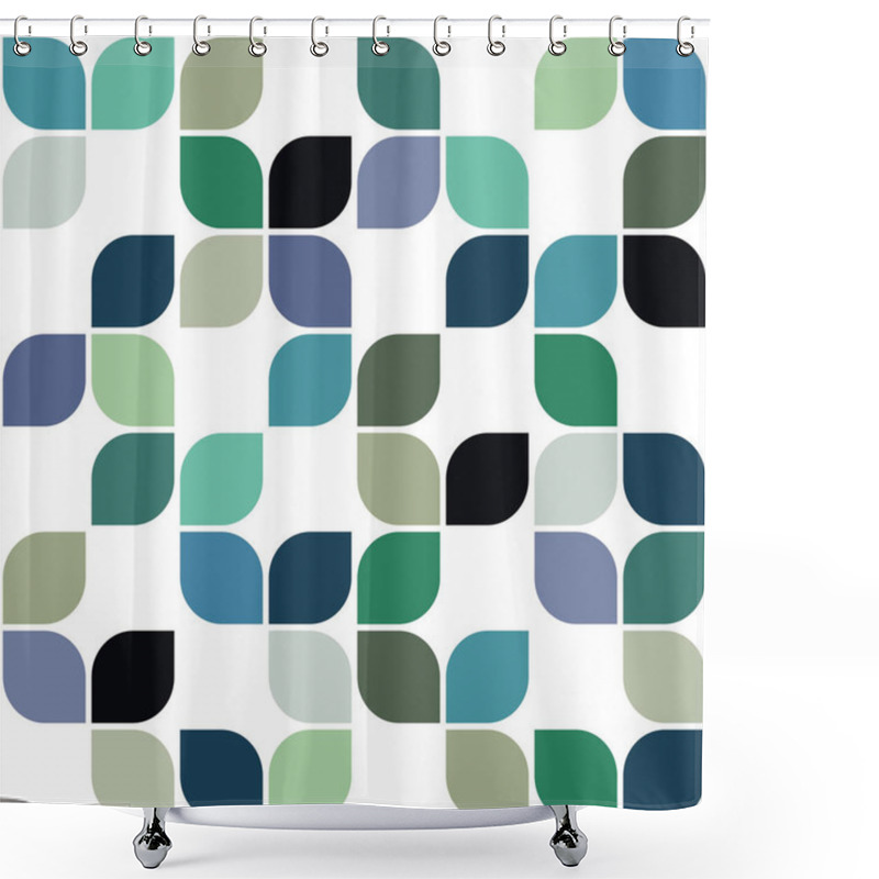 Personality  Seamless Retro Style Leaves Pattern In Grey, Green, Black, Navy Blue, Light Blue, Light Green, Purple And Turquoise Colors On White Background Shower Curtains