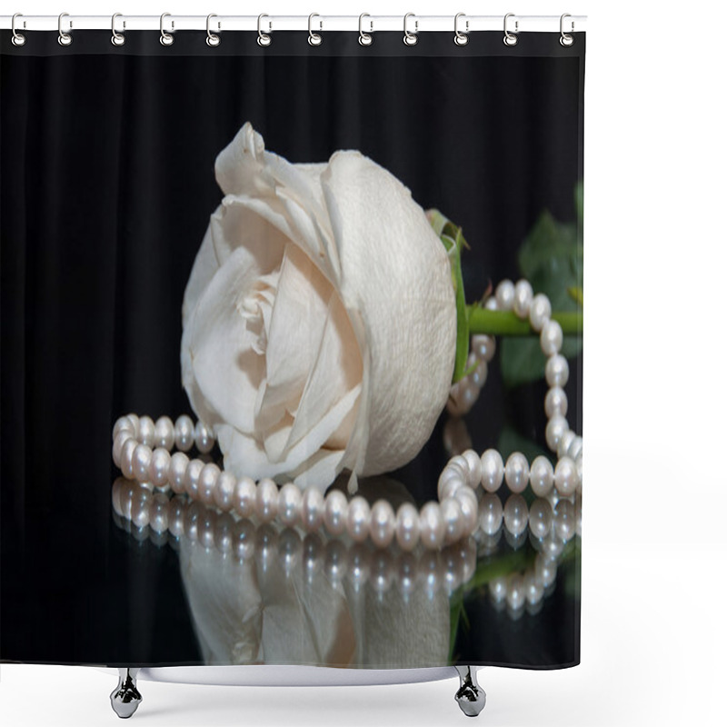 Personality  White Rose Pearl Black Background Shower Curtains