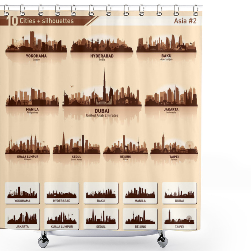 Personality  City Skyline Set 10 Vector Silhouettes Of Asia #2 Shower Curtains