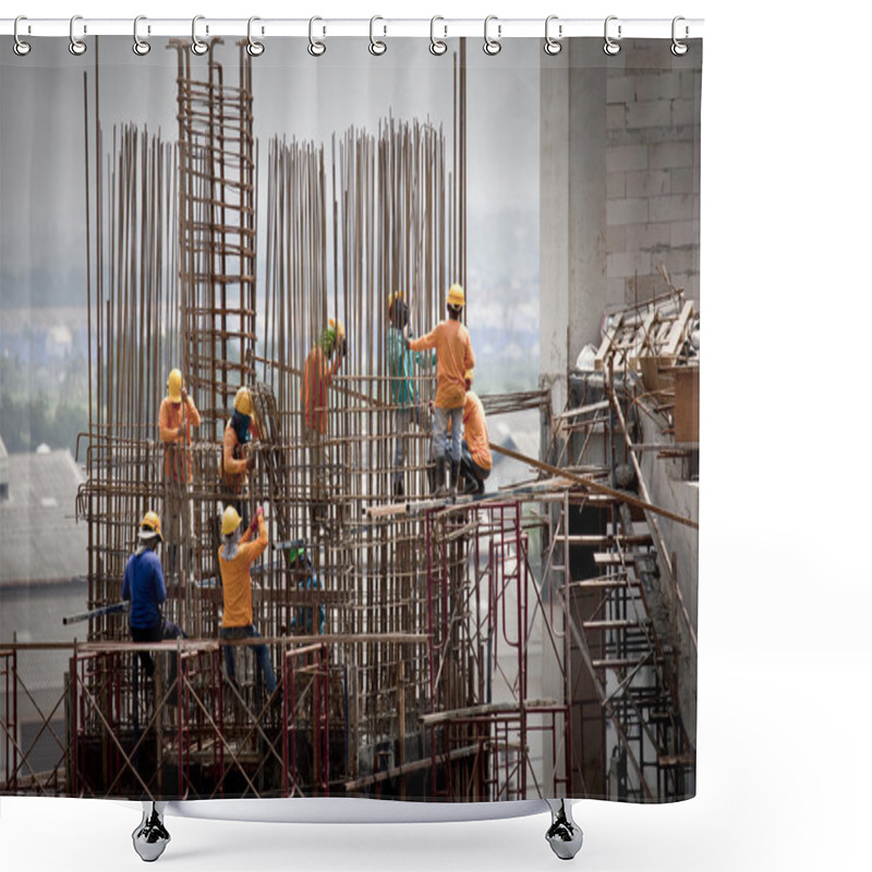 Personality  Building Under Construction With Workers Shower Curtains