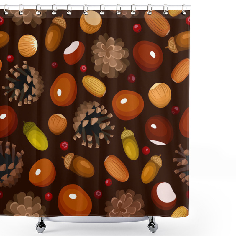 Personality  Autumn Seamless Background With Various Nuts. Vector Illustration. Shower Curtains