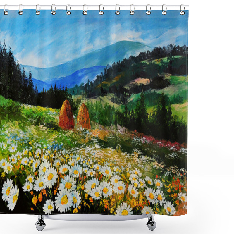 Personality  Oil Painting Landscape - Meadow Of Daisies, Art Work Shower Curtains