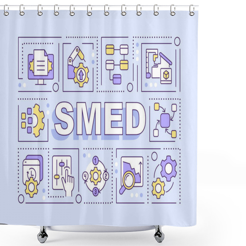 Personality  SMED Word Concepts Blue Banner. Single Minute Exchange Of Dies. Infographics With Editable Icons On Color Background. Isolated Typography. Vector Illustration With Text. Arial-Black Font Used Shower Curtains