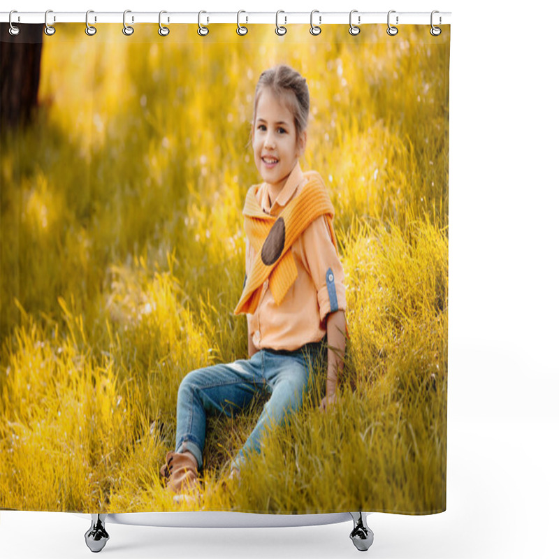 Personality  Child Sitting On Grass Shower Curtains