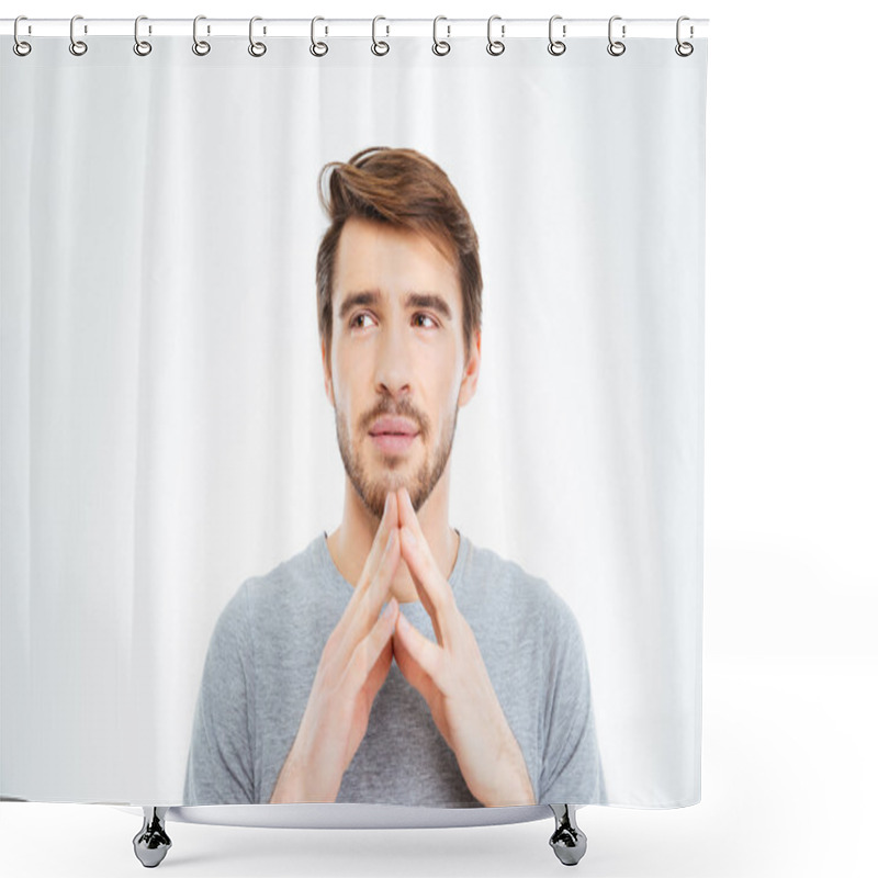 Personality  Portrait Of A Young Man Thinking  Shower Curtains