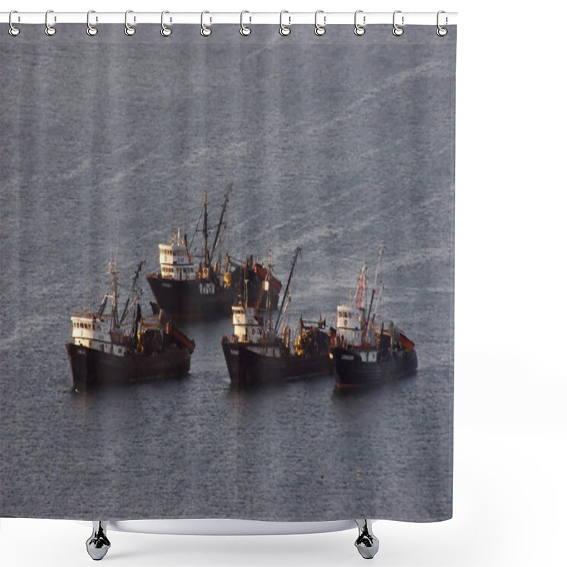 Personality  Group Of Trawlers In The Ocean Shower Curtains