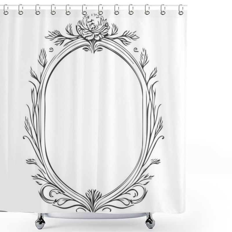 Personality  Square Frame Leaves Floral Illustration Sketch Grey Shower Curtains