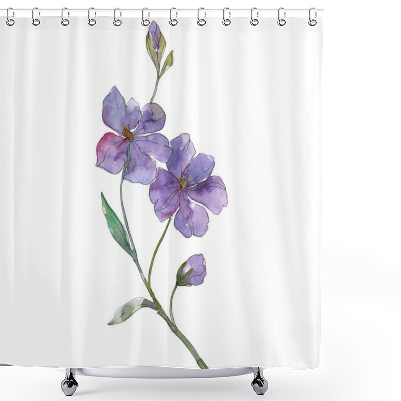 Personality  Blue And Purple Flax Floral Botanical Flower. Wild Spring Leaf Wildflower Isolated. Watercolor Background Illustration Set. Watercolour Drawing Fashion Aquarelle. Isolated Flax Illustration Element. Shower Curtains