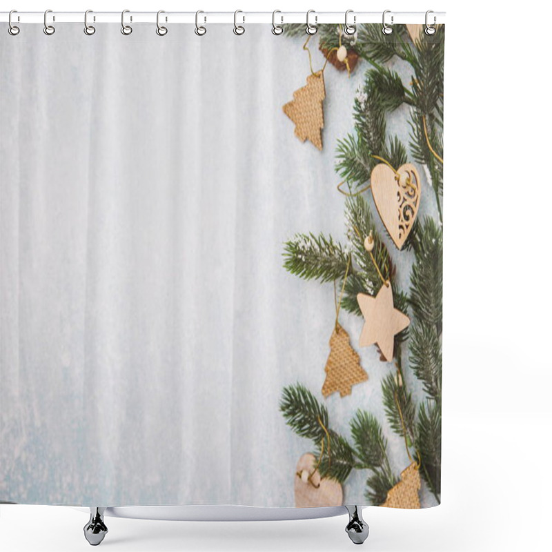 Personality  Fir Branches With Wooden Christmas Tree Toys Shower Curtains