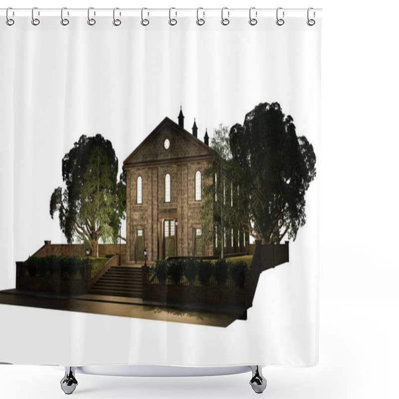 Personality  Academy Building Fantasy Architecture, 3D Illustration, 3D Rendering Shower Curtains