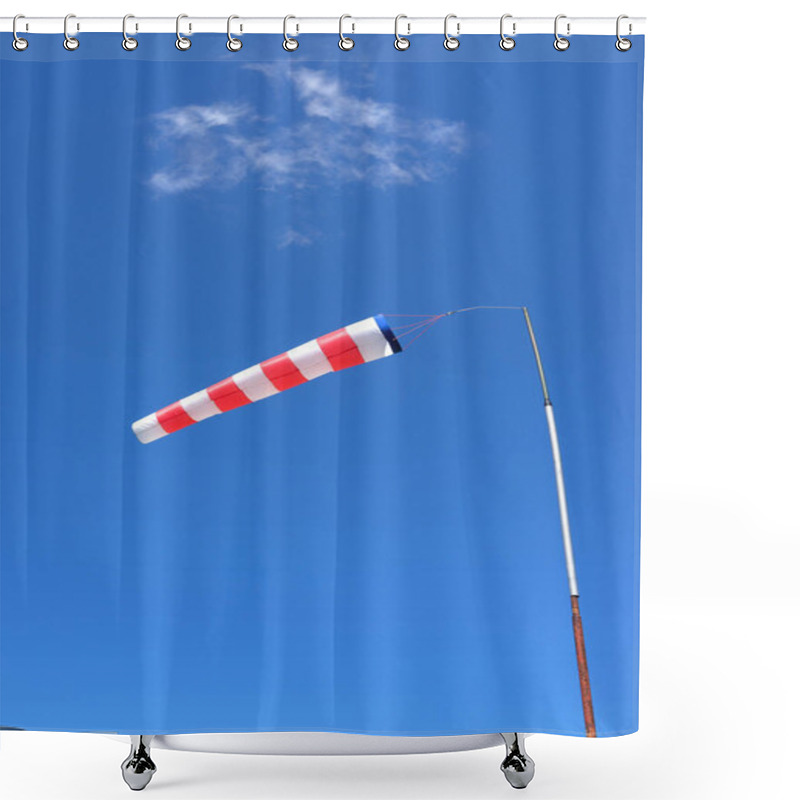 Personality  Red And White Windsock Made Of Fabric Hangs Almost Horizontally On A Pole Against A Blue Sky With A Slight Cloud Shower Curtains