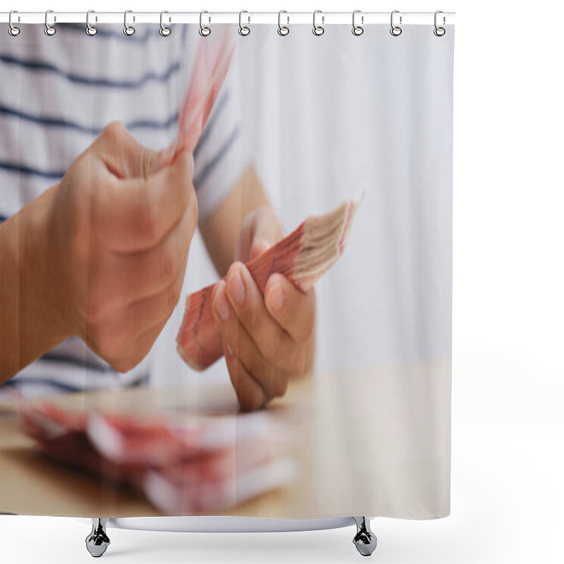 Personality  Man Counting The Number Of RMB At Home  Shower Curtains