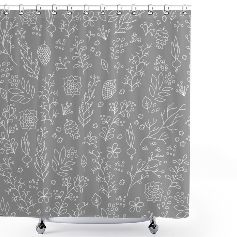 Personality  Hand Drawn Flowers And Plants Seamless Pattern Shower Curtains