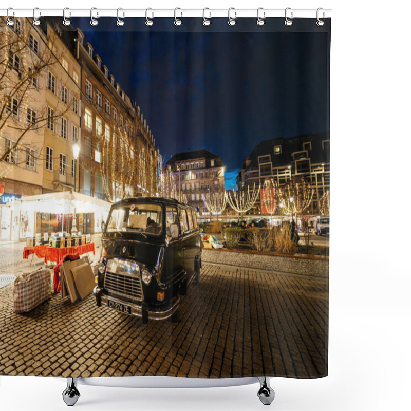 Personality  Mobile Antiques Book Store With Old Renault Van In Strasbourg Shower Curtains