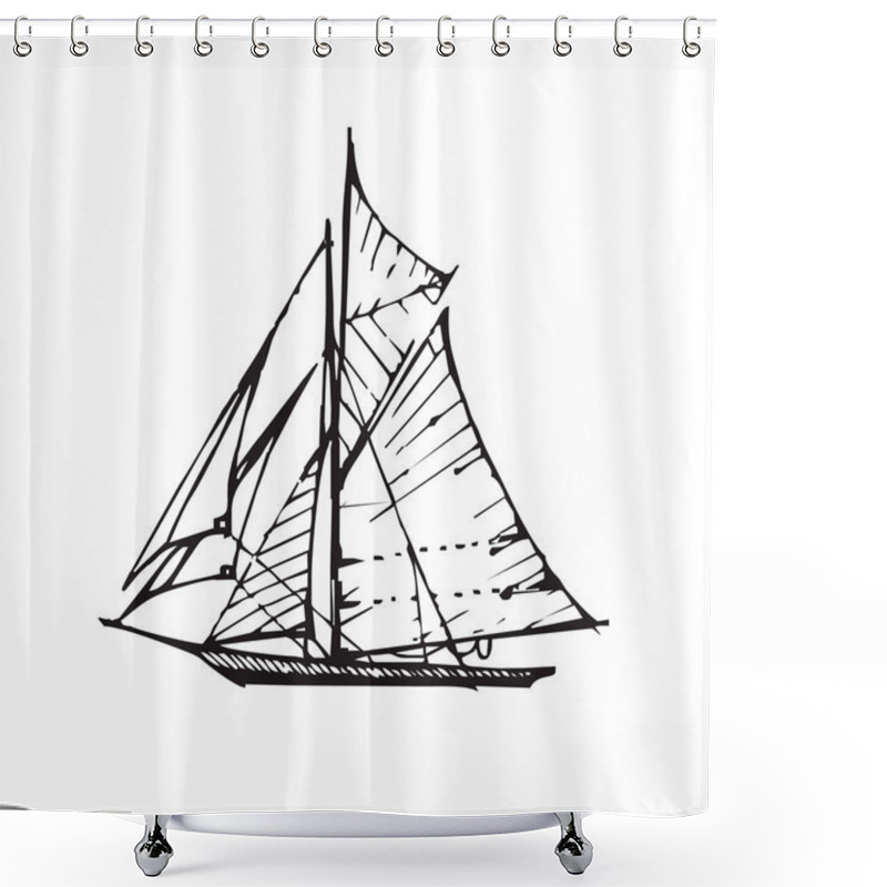 Personality  Vector Handdrawn Black Sail Boat. Shower Curtains