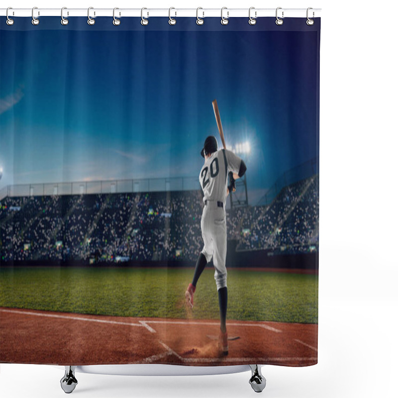 Personality  Baseball Player At Professional Baseball Stadium In Evening Duri Shower Curtains