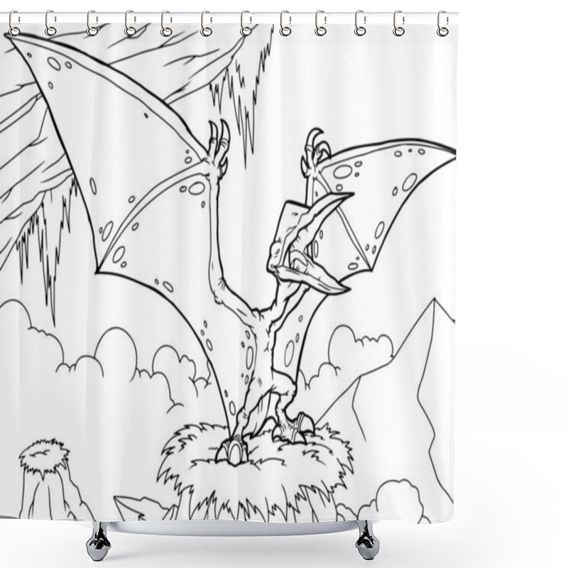 Personality  Outline Dinosaur Pterodactyl Illustration Suitable For Any Of Graphic Design Project Such As Coloring Book And Education Shower Curtains